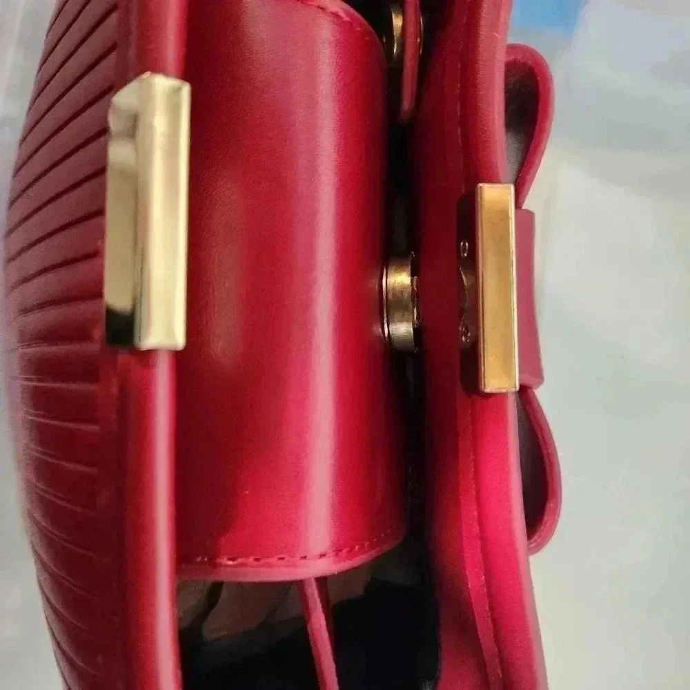 New Women Red Casual Bow Decorated Bucket Crossbody Bag